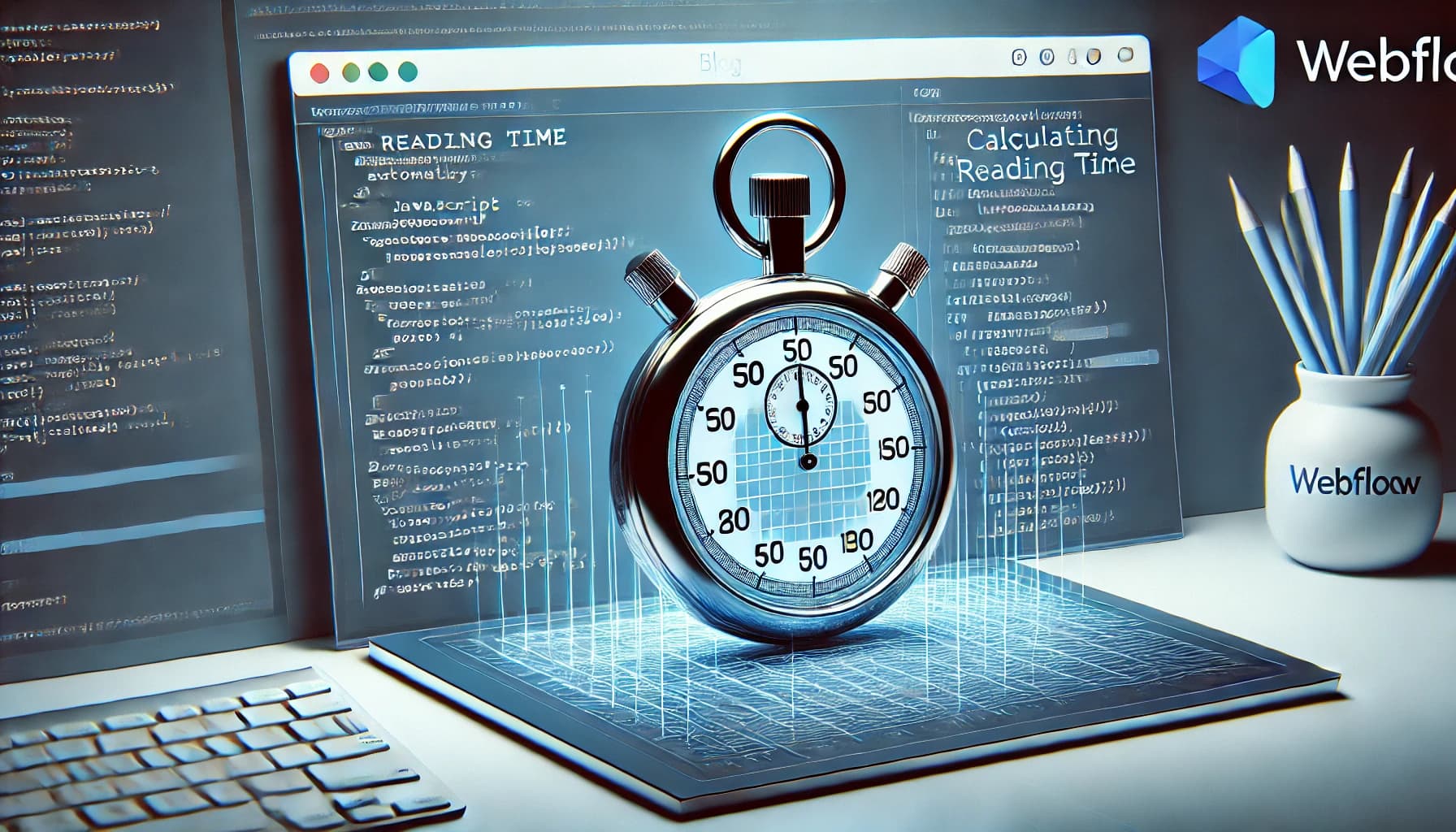 AI generated image of a Webflow site with a clock icon.